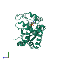 PDB entry 2reo coloured by chain, side view.