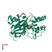 PDB entry 2reo coloured by chain, top view.