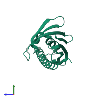 PDB entry 2rer coloured by chain, side view.