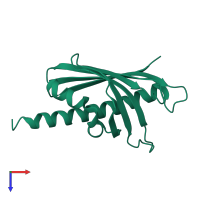 PDB entry 2rer coloured by chain, top view.