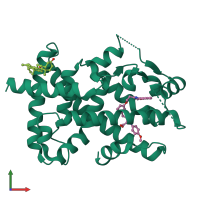 PDB entry 2rew coloured by chain, front view.