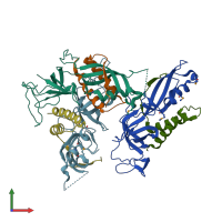 PDB entry 2rf4 coloured by chain, front view.