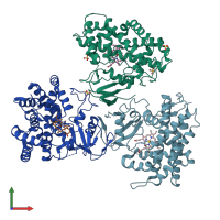 PDB entry 2rfb coloured by chain, front view.