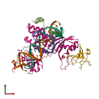 PDB entry 2rfk coloured by chain, front view.