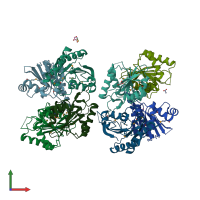 PDB entry 2rfl coloured by chain, front view.