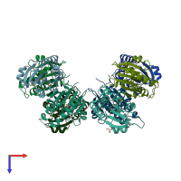 PDB entry 2rfl coloured by chain, top view.