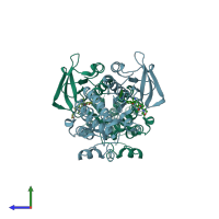 PDB entry 2rfn coloured by chain, side view.