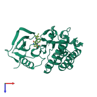 PDB entry 2rfs coloured by chain, top view.