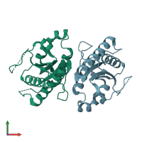 PDB entry 2rg1 coloured by chain, front view.