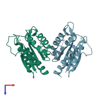 PDB entry 2rg1 coloured by chain, top view.