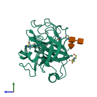 Monomeric assembly 1 of PDB entry 2rg3 coloured by chemically distinct molecules, side view.