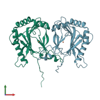PDB entry 2rg4 coloured by chain, front view.