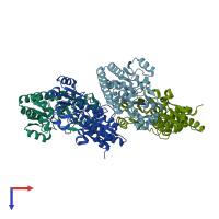 PDB entry 2rg7 coloured by chain, top view.