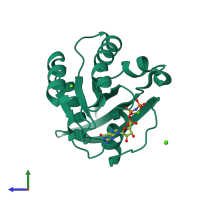 PDB entry 2rgc coloured by chain, side view.