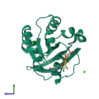 PDB entry 2rgd coloured by chain, side view.