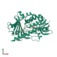 PDB entry 2rgj coloured by chain, front view.