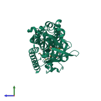 PDB entry 2rgj coloured by chain, side view.
