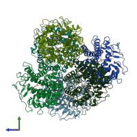 PDB entry 2rgk coloured by chain, side view.