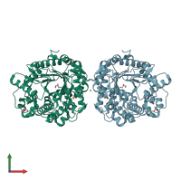 PDB entry 2rgl coloured by chain, front view.