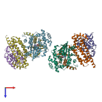 PDB entry 2rgn coloured by chain, top view.