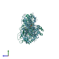 PDB entry 2rgo coloured by chain, side view.