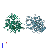 PDB entry 2rgo coloured by chain, top view.