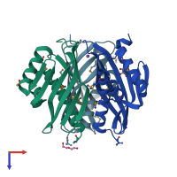 PDB entry 2rgq coloured by chain, top view.