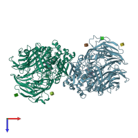 PDB entry 2rgu coloured by chain, top view.