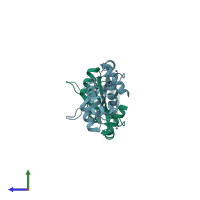 PDB entry 2rgv coloured by chain, side view.