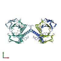 PDB entry 2rh0 coloured by chain, front view.