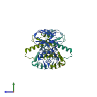 PDB entry 2rh0 coloured by chain, side view.