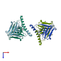 PDB entry 2rh0 coloured by chain, top view.