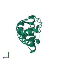 PDB entry 2rh3 coloured by chain, side view.