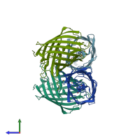 PDB entry 2rh7 coloured by chain, side view.