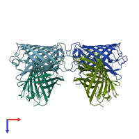 PDB entry 2rh7 coloured by chain, top view.