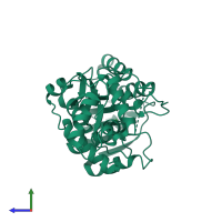 PDB entry 2rh8 coloured by chain, side view.