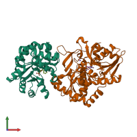 PDB entry 2rhg coloured by chain, front view.