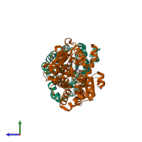 PDB entry 2rhg coloured by chain, side view.