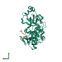 PDB entry 2rhi coloured by chain, side view.