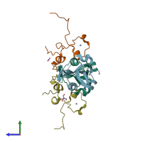 PDB entry 2rhk coloured by chain, side view.