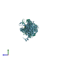 PDB entry 2rhl coloured by chain, side view.