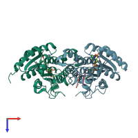 PDB entry 2rhr coloured by chain, top view.