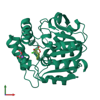 PDB entry 2rht coloured by chain, front view.