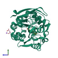 PDB entry 2rht coloured by chain, side view.