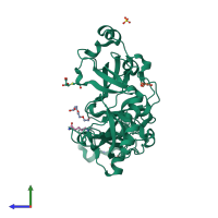 PDB entry 2rhu coloured by chain, side view.