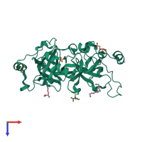 PDB entry 2rhu coloured by chain, top view.