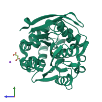 PDB entry 2ri6 coloured by chain, side view.
