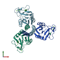 PDB entry 2rid coloured by chain, front view.