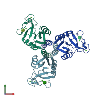 PDB entry 2rie coloured by chain, front view.