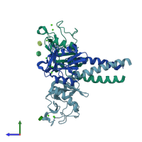 PDB entry 2rie coloured by chain, side view.